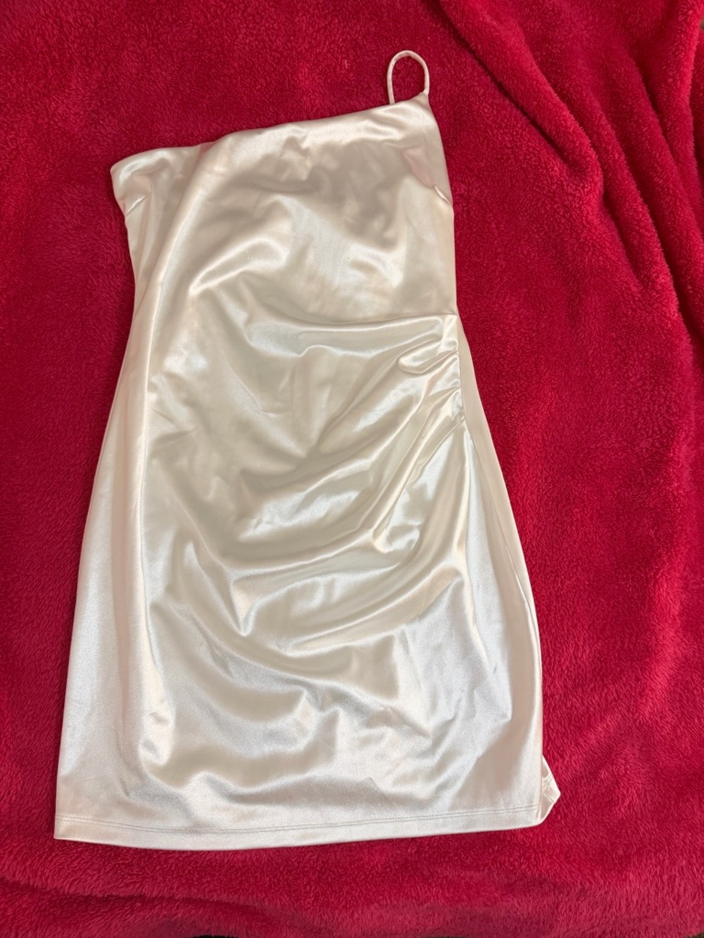 One-Shoulder Satin Slip Dress in White
